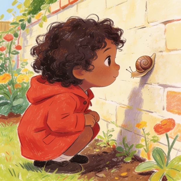 The same child illustrated in the Soft crayon style