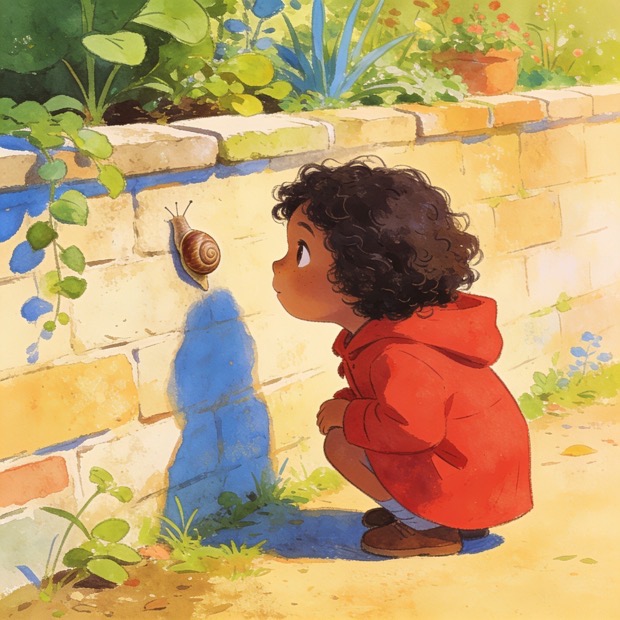 The same child illustrated in the Warm gouache style