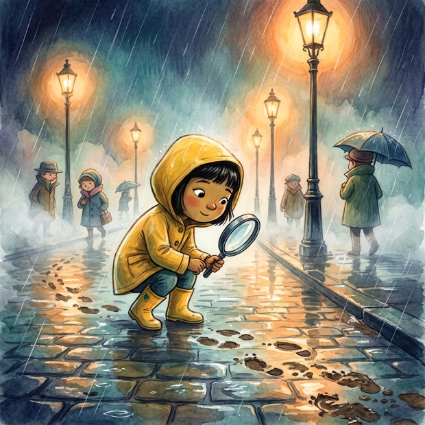 A child illustrated in the Moonlit mystery style