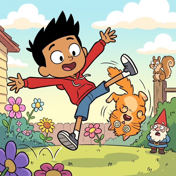 A child illustrated in the Saturday cartoon style