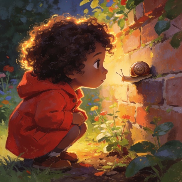 The same child illustrated in the Painterly style